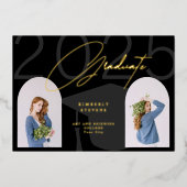 2025年クラスのミニマエレガントリスト2枚の写真卒業 箔招待状 (正面)