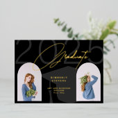 2025年クラスのミニマエレガントリスト2枚の写真卒業 箔招待状 (立ち正面)