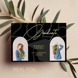 2025年クラスのミニマエレガントリスト2枚の写真卒業 箔招待状