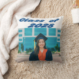 2025年クラスの海の青いタイポグラフィ卒業写真 クッション