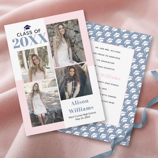 2025年クラスの赤面、ほこりっぽい青い写真卒業 案内状