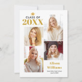 2025年クラスの金ゴールドと白色卒業キャップパーティー 招待状 (正面)