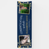 2025年クラスの金ゴールドと青2枚の写真卒業 横断幕 (縦)