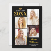 2025年クラスの金ゴールドと黒い卒業キャップパーティー 招待状 (正面)