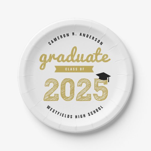 2025年クラスの金ゴールドスケッチ卒業パーティー ペーパープレート (正面)