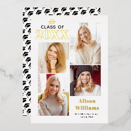 2025年クラスの金ゴールドフォイル卒業4枚の写真 箔招待状