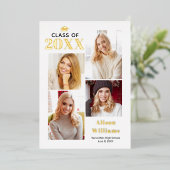 2025年クラスの金ゴールドフォイル卒業4枚の写真 箔招待状 (立ち正面)