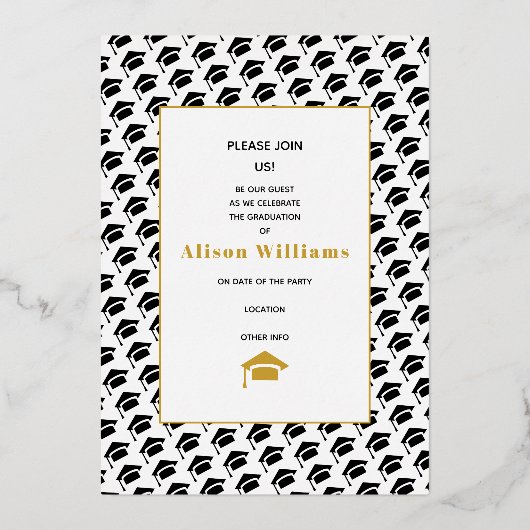 2025年クラスの金ゴールドフォイル卒業4枚の写真 箔招待状 (裏面)