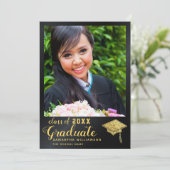 2025年クラスの黒と金ゴールドの写真卒業 案内状 (スタンド正面)