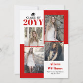 2025年クラスの4枚の写真の赤い卒業 案内状 (正面)