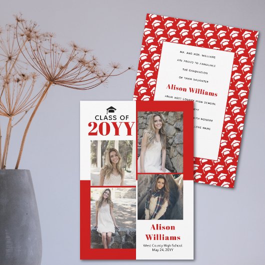 2025年クラスの4枚の写真の赤い卒業 案内状