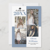 2025年クラスの4枚の写真ほこりっぽい青の卒業 案内状 (正面)