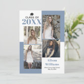 2025年クラスの4枚の写真ほこりっぽい青の卒業 案内状 (スタンド正面)