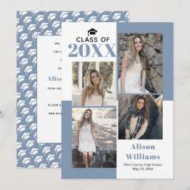 2025年クラスの4枚の写真ほこりっぽい青の卒業 案内状