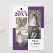 2025年クラスの4枚の写真パープル卒業 案内状 (正面)