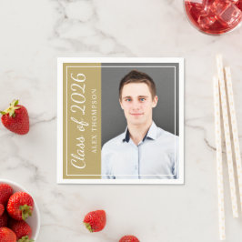 2025年クラスアンティーク金ゴールド卒業パーティー写真 スタンダードカクテルナプキン