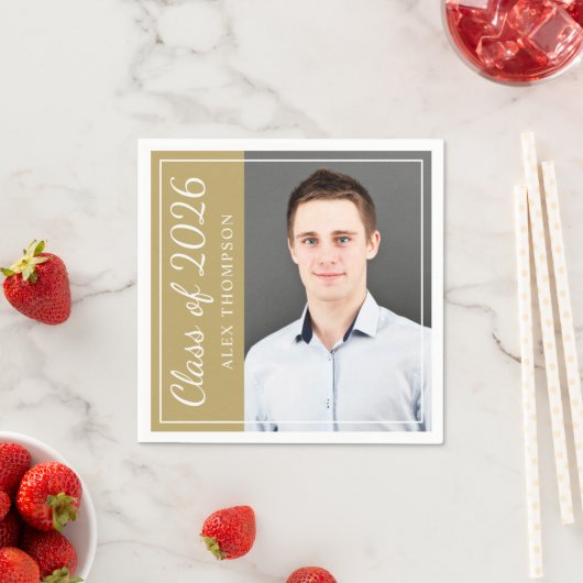 2025年クラスアンティーク金ゴールド卒業パーティー写真 スタンダードカクテルナプキン (インサイチュ)