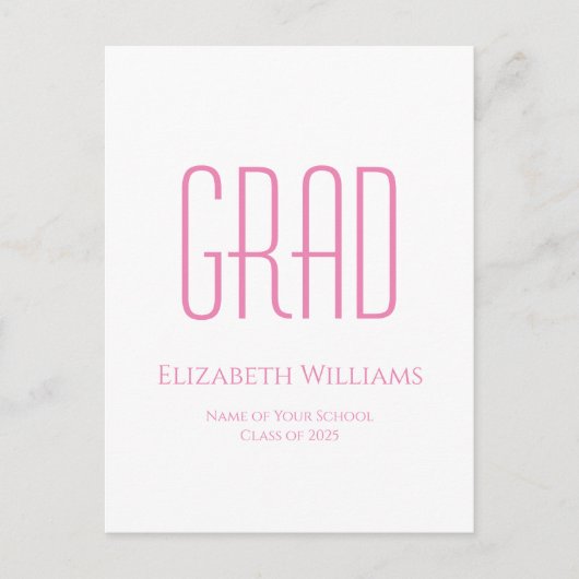 2025年クラスシンプルピンクタイポグラフィ卒業 案内ポストカード (正面)