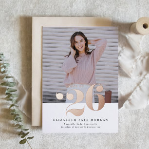 2025年クラスタイポグラフィ写真卒業ピンク 箔招待状