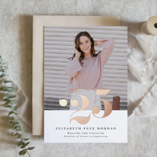 2025年クラスタイポグラフィ写真卒業ピンク 箔招待状