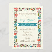 2025年クラスティール(緑がかった色)&レッドフローラ縁ど卒業 招待状 (正面/裏面)