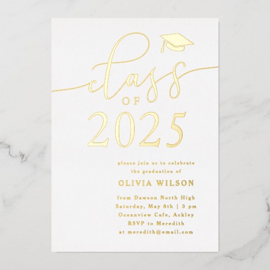 2025年クラスパーティーホワイト金ゴールド 箔招待状 (正面)