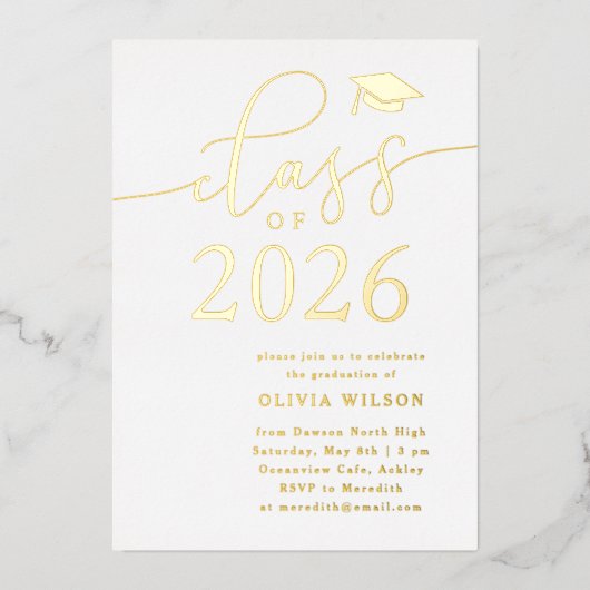 2025年クラスパーティーホワイト金ゴールド 箔招待状 (正面)