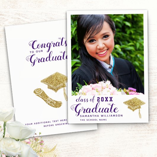 2025年クラス写真白紫色の卒業式 案内状