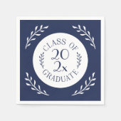 2025年クラス卒業シックな海軍ホワイトボタニカル スタンダードカクテルナプキン (正面)