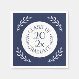 2025年クラス卒業シックな海軍ホワイトボタニカル スタンダードカクテルナプキン