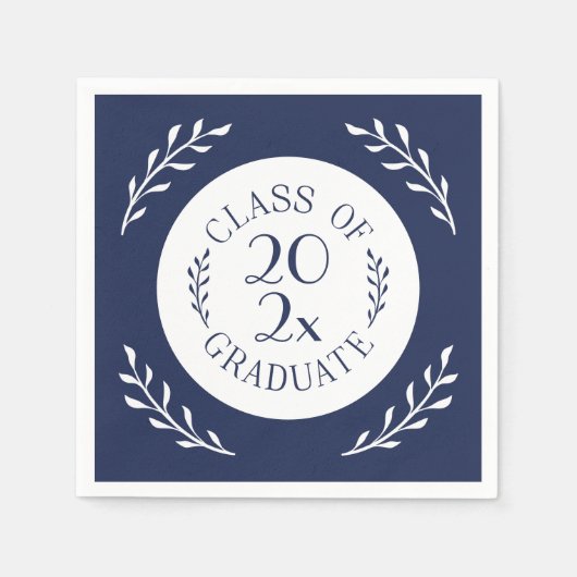 2025年クラス卒業シックな海軍ホワイトボタニカル スタンダードカクテルナプキン (正面)