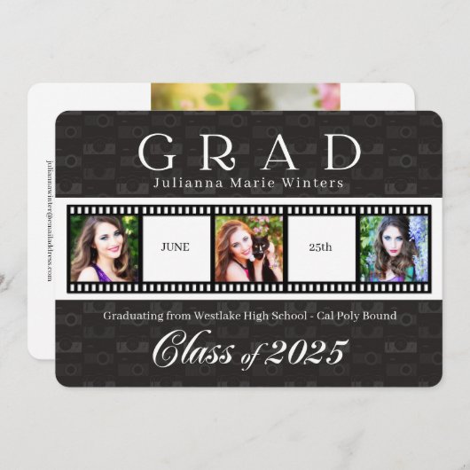 2025年クラス卒業フィルムストリップテーマ3写真 招待状 (正面/裏面)