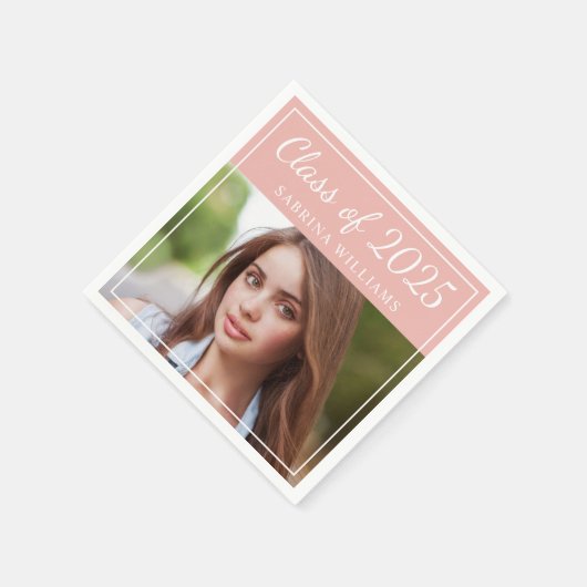 2025年クラス赤面ピンク卒業パーティー写真 スタンダードカクテルナプキン (角)