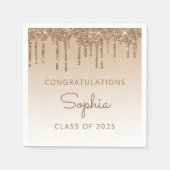 2025年クラス金ゴールドグリッター点滴卒業 スタンダードカクテルナプキン (正面)