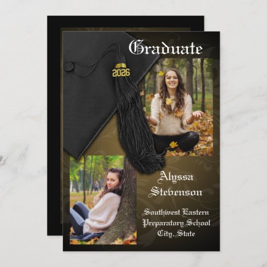 2025年クラス金ゴールドタッセル堂々たる卒業 招待状 (正面/裏面)