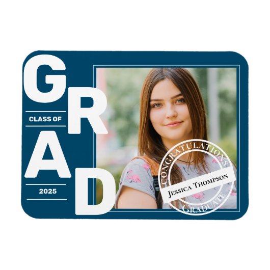 2025年クラス青はっきりしたフォント写真卒業 マグネット (横)