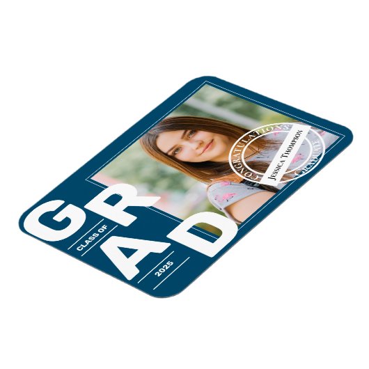 2025年クラス青はっきりしたフォント写真卒業 マグネット (左側)