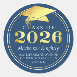 2025年クラス青エレガント金ゴールド差出人住所 ラウンドシール