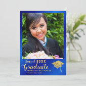 2025年クラス青王室のと金ゴールドの写真卒業 案内状 (スタンド正面)