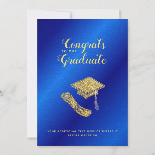 2025年クラス青王室のと金ゴールドの写真卒業 案内状 (裏面)