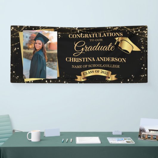 2025年クラス黒エレガント金ゴールド卒業写真 横断幕 (トレードショー)