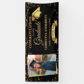 2025年クラス黒エレガント金ゴールド卒業写真 横断幕 (縦)