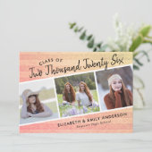 2025年クラス3枚の写真素朴卒業 招待状 (スタンド正面)