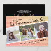 2025年クラス3枚の写真素朴卒業 招待状 (正面/裏面)