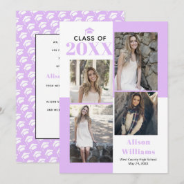 2025年クラス4枚の写真ラベンダー卒業 案内状