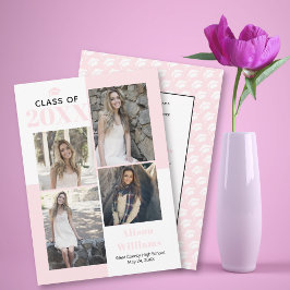 2025年クラス4枚の写真赤面ピンク卒業 案内状