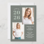 2025年クラス | スリーフォトセージ緑グラードパーティー 招待状 (正面)