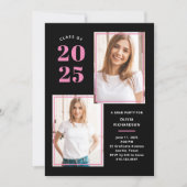 2025年クラス | フォトピンクとブラックグラードパーティー 招待状 (正面)