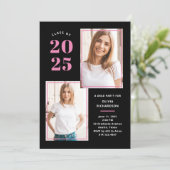 2025年クラス | フォトピンクとブラックグラードパーティー 招待状 (スタンド正面)