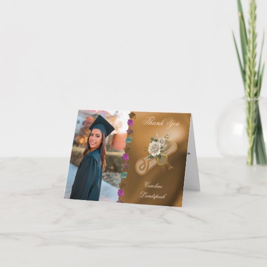 2025年クラス、英語バラ、写真ありがとう サンキューカード (正面)